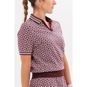 Foray Shirt Women's Medium Rose Jacquard Knit Golf Polo Activewear‎